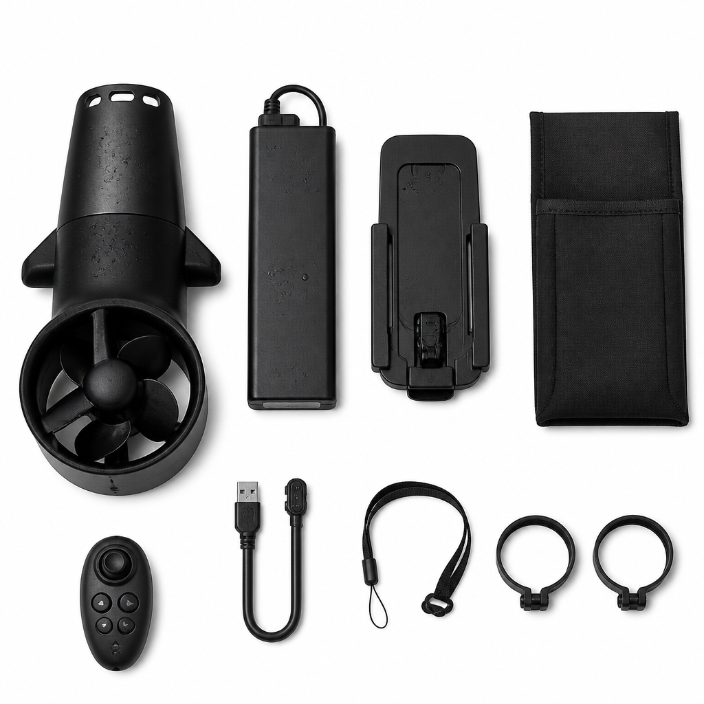 Motorized underwater propeller kit with remote and battery